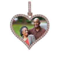 Hotsale Personnalisé Zircon Photo Médaillon Pendentif Collier Personnalisé Couples Gravé 45mm Petit Coeur Forme Photo Photo