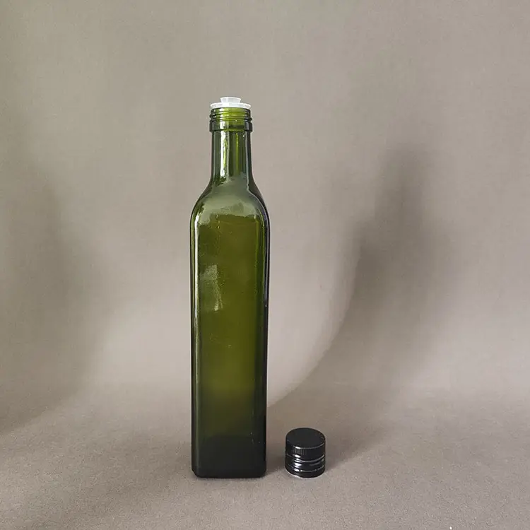 Botol kaca cuka minyak zaitun 250ml 500ml 750ml 1000ml hijau kualitas terbaik dengan sekrup tutup plastik tutup aluminium