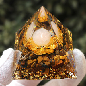 Rose <b>Crystal</b> <b>Ball</b> Tiger Eye Crushed Stone Pyramid Resin Epoxy Craft Desktop Ornament Feng Shui Living Room Decor - Product Image 3