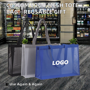 Custom Logo Fashion Screen Printed Large Mesh <strong>Tote</strong> <strong>Bag</strong> For Shopping Reusable <strong>Nylon</strong> Net <strong>Bag</strong> Wholesale Promotional Gifts - Product Image 2
