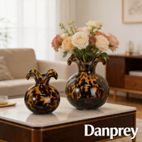 Vase en verre vintage à imprimé écaille de tortue et léopard, vases décoratifs pour la décoration de la maison et du salon