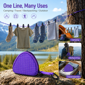 Corde à linge portable OEM pour camping en extérieur avec 12 pinces, corde réglable et pochette de rangement - Product Image 6