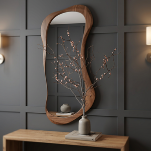 Modern Scandinavian <b>Arch</b>-Shaped Solid Teak Wood Wall Mirror Decorative for Living Room Bedroom Hotel Use Indonesia Supplier - Product Image 3