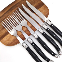 Amz Top set de couteaux et fourchettes à steak Manche en plastique noir Couteaux de table Logo personnalisé Couteaux à steak Laguiole dentelés