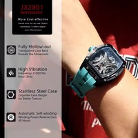 Montre sport mécanique pour homme avec boîtier carré en acier inoxydable, tourbillon, bracelet en silicone, aiguilles lumineuses, étanche
