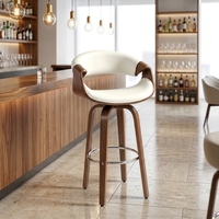 Tabouret de bar ALINUNU ODM OEM en cuir PU pour bar à domicile et îlot de cuisine, tabouret de bar pivotant en bois courbé couleur noyer