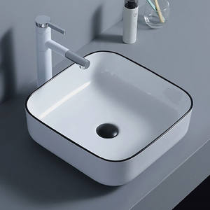 Conception économique KD-02CBA de couleur articles sanitaires salle de bains d'hôtel moderne en céramique de couleur noire conception carrée de lavage à la <span class=keywords><strong>main</strong></span> <span class=keywords><strong>sur</strong></span> la table - Product Image 1