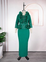 Ensemble 2 pièces africain pour femme, haut à manches longues en dentelle, jupe longue moulante, tenue de soirée formelle, robe africaine décontractée en modal