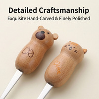 Cuillère et fourchette en bois pour enfants, motif chat de dessin animé, personnalisées, mignonnes, résistantes à la chaleur, pour café, gâteau, dessert, alimentation bébé