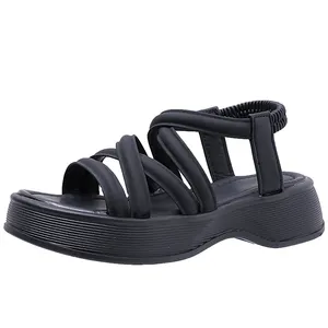 Dropshipping Custom Logo Women's Casual Roman Cross Strappy Flat Sandals Platform Soft Breathable Anti-Slippery Beach Sandals