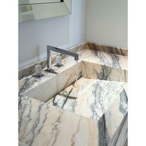 Newstar luxe Calacatta rose marbre salle de bain évier en bois massif armoire Design Rosa Aurora rose marbre vanité salle de bain vanité - Product Image 5