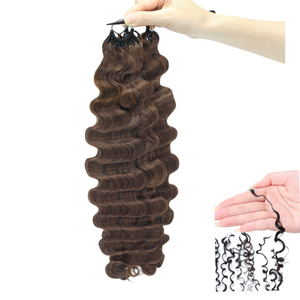 Cheveux humains bouclés birmans doublement étirés FH, pour tresses au crochet, avec nœuds miracle # Tresses en cheveux humains à pointe effilée 4 couleurs pour crochet - Product Image 1