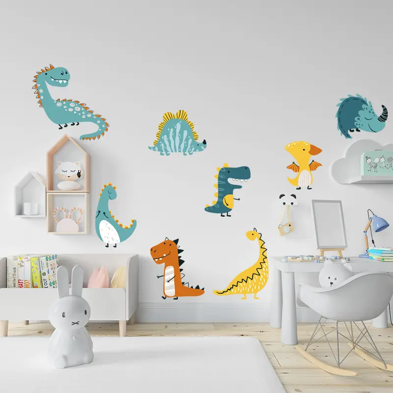 Adesivi murali camera da letto dinosauro decorazione murale Kawaii per cameretta adesivi murali dinosauro 3D Set per decorazioni per bambini