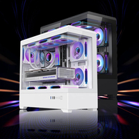 Mid Tower ATX Gaming PC Case with Glass Side Panel M-ATX Power Supply Cooling Fans USB3.0 7 Slots for Gamers
