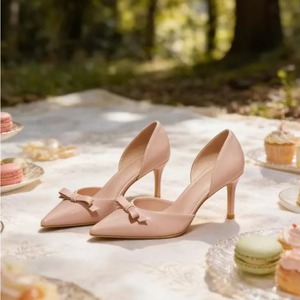 Escarpins élégants nude à bout pointu et talon aiguille, à enfiler, pour femme, chaussures de mariée et de soirée - Product Image 5