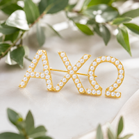 Broche en alliage avec symbole Alpha Chi Omega de la sororité grecque ACO, design personnalisé avec logo disponible, perles blanches, cadeau