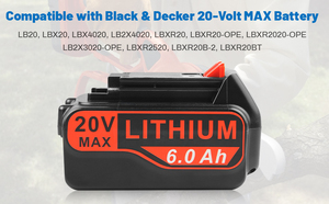 Thay thế cho màu đen và DECKER <span class=keywords><strong>20V</strong></span> pin tối đa <span class=keywords><strong>lbxr20</strong></span> 6.0ah pin <span class=keywords><strong>Lithium</strong></span> ion Tương thích với các công cụ Decker Đen - Product Image 4