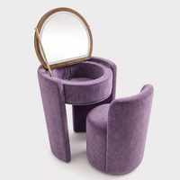 Coiffeuse moderne en tissu velours rembourré avec cadre en bois de pin et panneau mélaminé, miroir LED 3 couleurs pour chambre à coucher