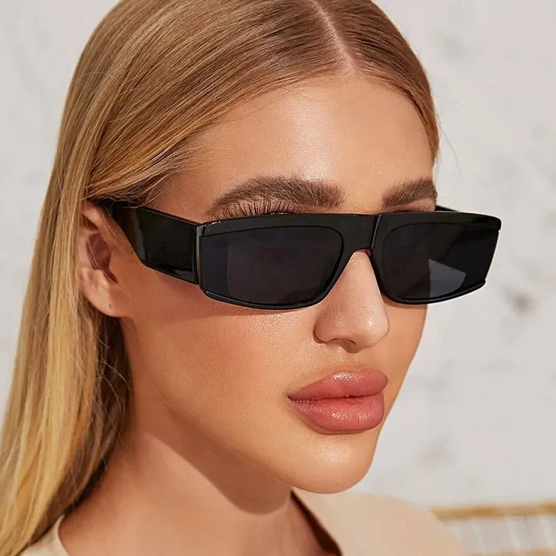 Mode 2024 rétro Vintage petit Rectangle sans monture hommes femmes lunettes de soleil