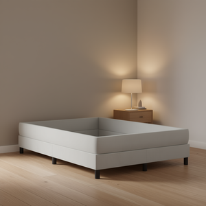 Base de Cama Tapizada en Tela Gris Claro, Diseño Minimalista, Estructura de Madera, Muebles para Dormitorio - Product Image 2