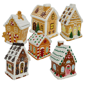 Nouveau pot à <span class=keywords><strong>biscuits</strong></span> de Noël en céramique 3D, pot à bonbons en céramique Le Village <span class=keywords><strong>du</strong></span> Père Noël, pot à <span class=keywords><strong>biscuits</strong></span> maison de pain d'épices peint à la main - Product Image 1