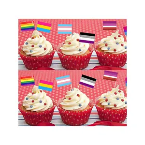 Stock LGBT Rainbow Flag Toothpicks Wooden Cupcake Toppers Mini Flag For Party Decoration Supplier