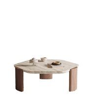 Table basse moderne minimaliste en pierre frittée couleur bois, forme irrégulière effet pierre naturelle, petite table de salon, vente en gros