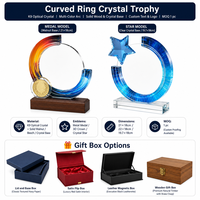 Trophée personnalisé en cristal, anneau dégradé rond, gravure, compétition, champion, anniversaire d'employé, vente en gros