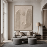 Grande peinture abstraite minimaliste beige faite à la main, peinture texturée en plâtre, art mural, peinture nordique Wabi Sabi