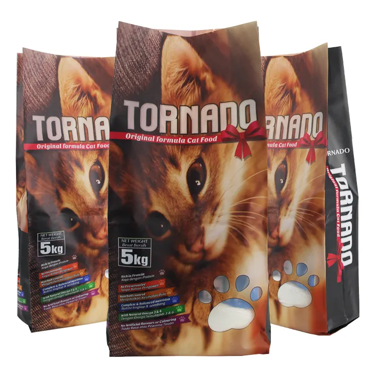 Sacchetto per alimenti per gatti con sacchetto a soffietto laterale per imballaggio di mangime per cani composito stampato personalizzato da 5kg