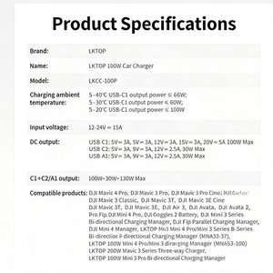 LKTOP 100W Car <b>Charger</b> for DJI Quadcopter: Fast PD & QC3.0 DC Car <b>Charger</b> Adapter <b>with</b> <b>Multiple</b> <b>Ports</b> for Cars/SUVs/RVs - Product Image 5