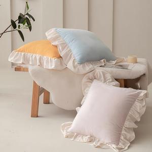 Funda de cojín para sofá con <span class=keywords><strong>volantes</strong></span> franceses, cremallera oculta, funda de almohada decorativa para el hogar y hotel, OEM ODM - Product Image 3