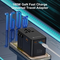 Adaptateur multi-prises Wontravel UK/EU PD à charge rapide GaN 160W pour téléphone portable, ordinateur portable et appareil photo avec port Type-C, chargeur mural de voyage