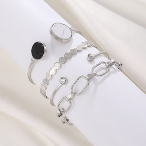 Nouvel ensemble de bracelets joncs multi-couches rétro minimalistes, couleur or et <span class=keywords><strong>argent</strong></span>, motifs cœur, papillon et cercle, bracelets ouverts tendance pour femmes - Product Image 5