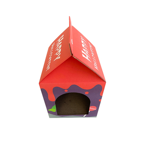 100% Material reciclado cartón Feliz Halloween tema caja de leche forma gato casa para rascar para gatos escondiéndose para dormir - Product Image 4