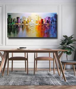 <span class=keywords><strong>Peinture</strong></span> à l'huile texturée Paysage urbain de <span class=keywords><strong>New</strong></span> <span class=keywords><strong>York</strong></span>, Art mural abstrait coloré, Décoration murale pour la maison, Peintures de paysages urbains au couteau - Product Image 2