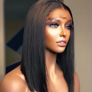 Hot sale brazilian hair long straight 16 inch human hair lace front wig