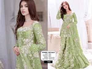 Hoogwaardige vintage Pakistaanse salwar kameez in zware geborduurde netstof, winterse feestkleding met nieuw ontwerp - Product Image 2