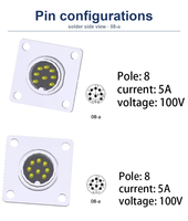Konektor Flens M16 8 Kutub IP68 5A 100V Terminal Solder Pemasangan Panel Depan 0318 08-1 (Tata Letak 08-a) Tahan Air Industrial Bundar