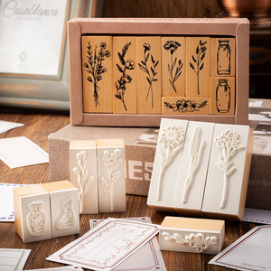 8 Uds en Combo de madera de loto Vintage Set sellos planta florero manual DIY álbum diario decoración sellos 2 opciones - Product Image 2