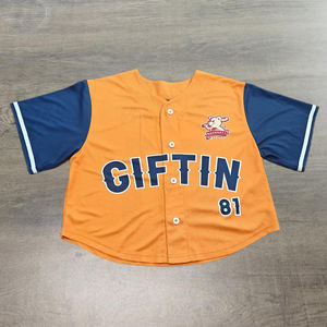 Jersey de béisbol y softbol naranja personalizado, cuello en V, botón de malla, ajuste seco, sarga transpirable, costura, sublimación, ropa de práctica suave - Product Image 1