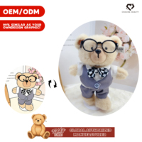 Peluche Teddy ISLAND, jouet en peluche pour entreprise, avec cravate à carreaux noirs et blancs et chemise grise