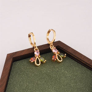 Beliebte lange Quasten-Ohrringe mit Zirkonia, geometrischem Rhombus und Blumenmuster, mikro-eingelegt, unabhängig - Product Image 5