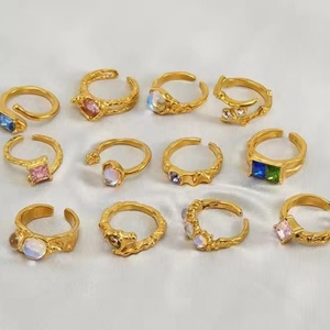 Anillos Abiertos Irregulares de Ópalo Fino, Conjunto de Joyería para San Valentín, Esmeralda Rosa Multicolor, Grabado, Anillo de Dedo de Cristal para Mujer y Hombre - Product Image 4