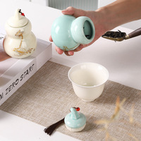 Dragon de Feu Minimaliste en Céramique en Forme de Gourde, Origine Fujian, Ornement de Bureau, Boîte de Rangement Hermétique Anti-humidité pour Poudre Parfumée et Thé
