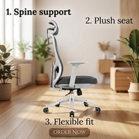 Chaise de bureau ergonomique à dossier haut avec appui-tête réglable 2D, chaise de bureau pivotante en maille pour PDG et managers
