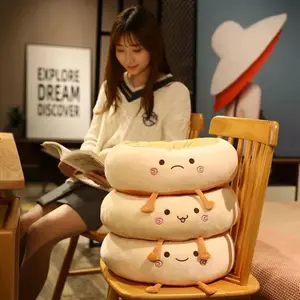 Bantal kursi bentuk roti panggang bulat lucu, boneka kecil beludru mewah dekorasi lantai dalam ruangan bantal duduk