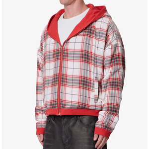 Wholesale Mens Heavyweight Flannel <b>Hoodie</b> Streetwear <b>Checked</b> Pattern Hooded <b>Shirt</b> Custom Luxury Quality Reversible <b>Hoodie</b> - Product Image 3