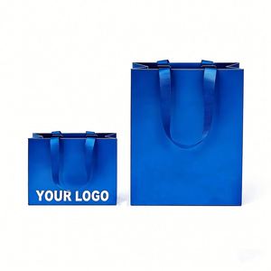 Bolsa de Compras de Papel Azul Mate de Lujo con Recubrimiento, Impresión Offset, Cuerda de Algodón Reciclable para Uso en Supermercados, Promociones, Embalaje de Regalos - Product Image 2
