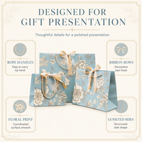 Custom Luxury Floral Paper Gift Bag with Ribbon Bow Rope Handle Shopping Bag